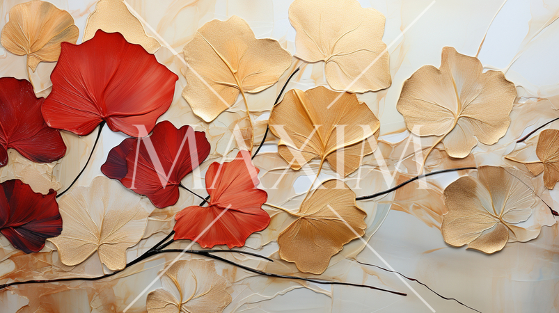 紅葉で黄金に輝く秋の植物を琳派的な表現