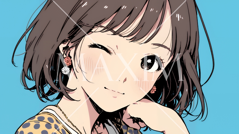 ウィンクしている女性：