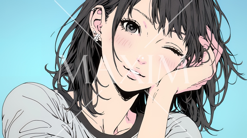 楽：リラックスした顔をしている若い女性