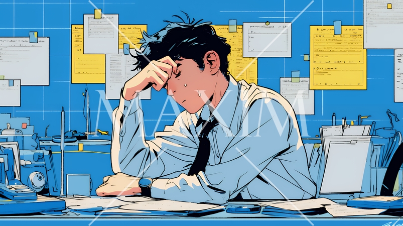 深夜残業で疲弊する会社員｜過労とストレスに悩むビジネスパーソン（ブラック企業イメージ）