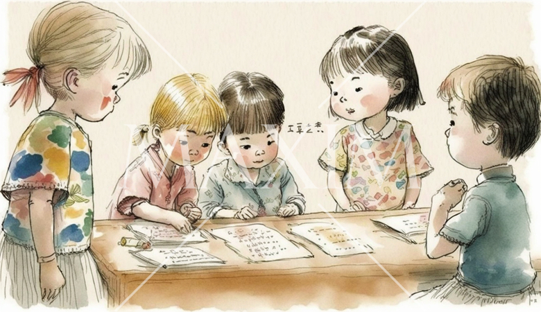 友達が集まって勉強会中の子供達