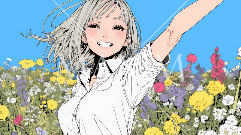 両手を広げて喜んでいる陽気な若い女性