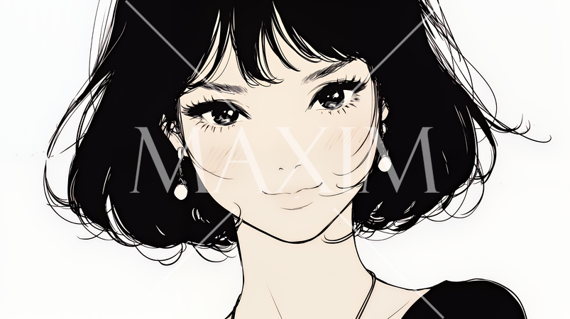 悪巧みをしている女性（シンプルな色使い）