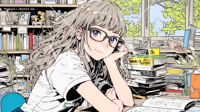 メガネっ娘：いつも勉強や読書やデスクワークをしている
