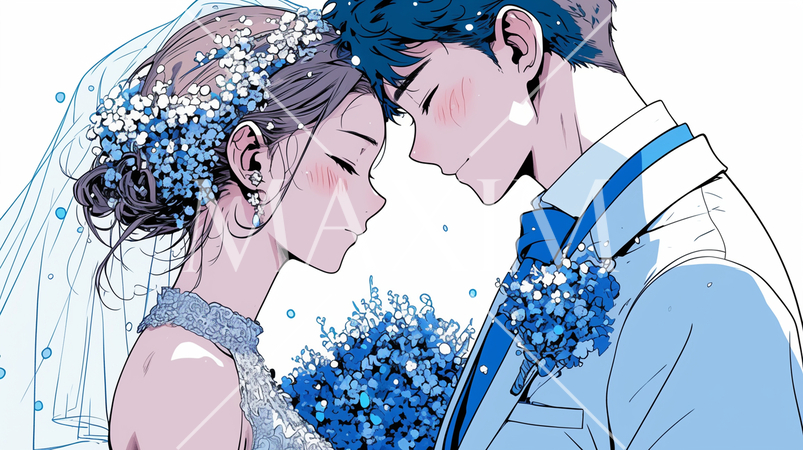 結婚式で見つめ合う新郎新婦：キス