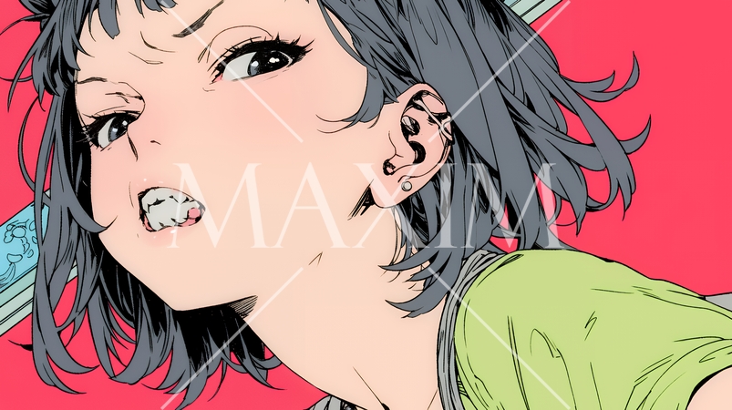 イライラした表情で口をとがらせて舌打ちをしている若い女性