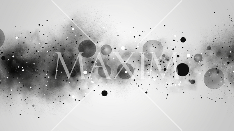 大きさの異なった球体が連なった白黒背景