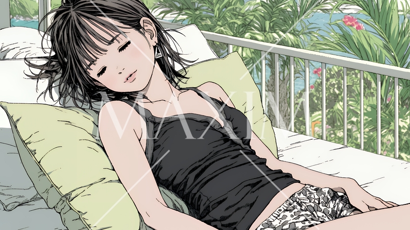 幸せそうな寝顔で眠っている若い女性