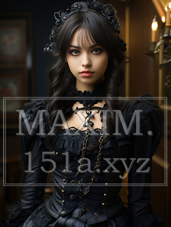 ゴシックロリータファッションの女性｜幻想的で美しいダークロマンティック・イラストポートレート（イラストID:4644712-18081）