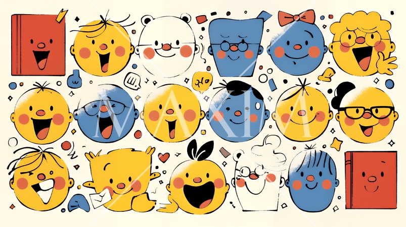 みんな本が大好き：読書週間や読書を促すためのかわいい挿絵・背景画