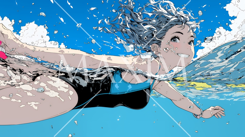 海で泳いでいる若い女性