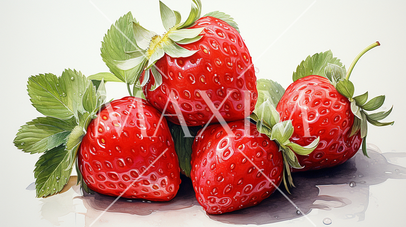 イチゴの白背景の水彩画