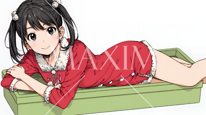 クリスマスファッションの若い女性