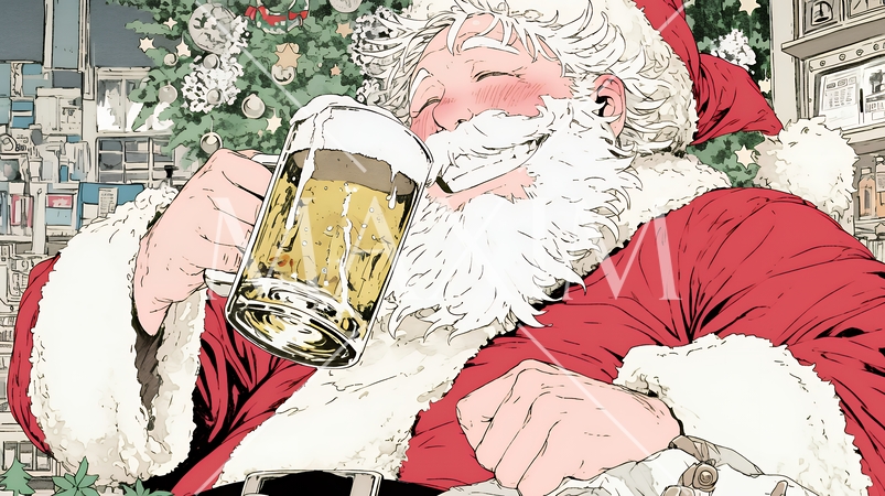豪快にビールを飲んでいるサンタクロース