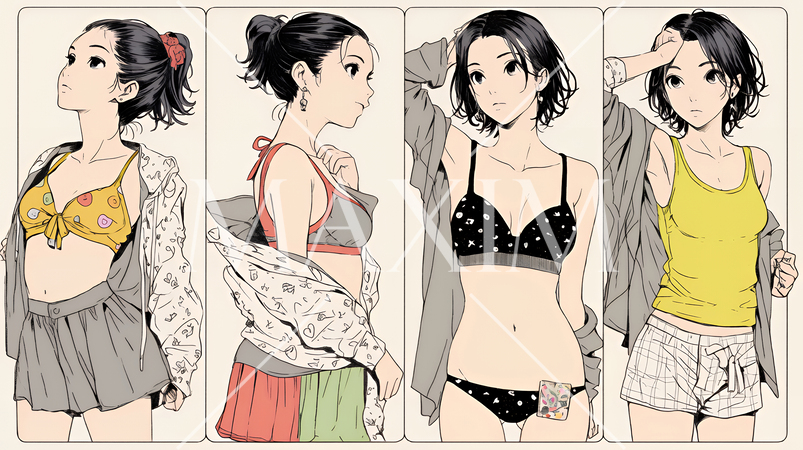 着替え中の若い女性