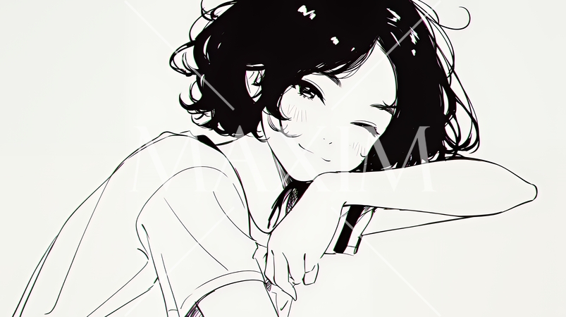 幸せそうな寝顔で眠っている若い女性（シンプルな色使い）