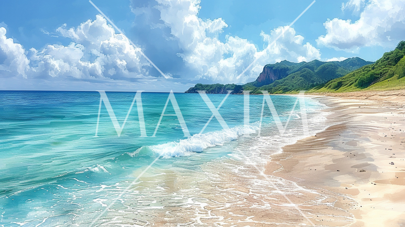 南国の島の浜辺と青い空のイラスト