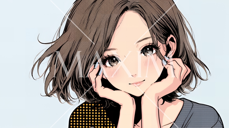 お茶目な（生意気な表情をした遊び心のある）若い女性