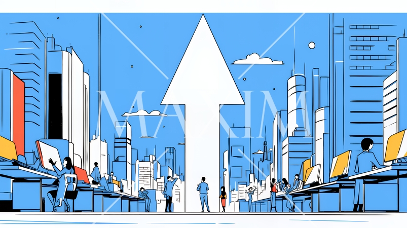 上昇グラフで会社の成長を表すビジネスチーム｜企業発展と成功のビジネスコンセプト