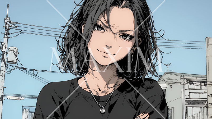 意地悪そうな（攻撃的な）顔をしている若い女性