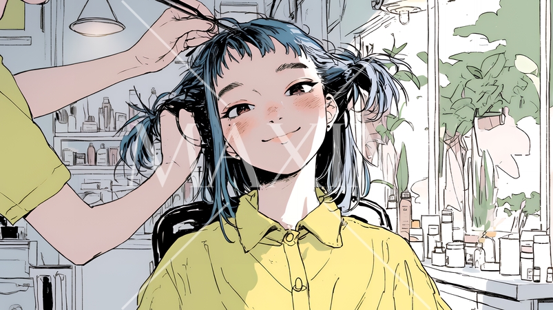 ヘアカットをしている若い女性