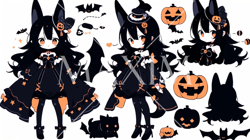 ハロウィン用の女の子の魔女コスプレイラストのプリファレンスシート