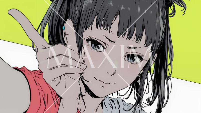 フィンガーガン（指でっぽう）を構えている若い女性