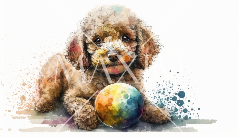 ボールで遊んでいるトイプードル