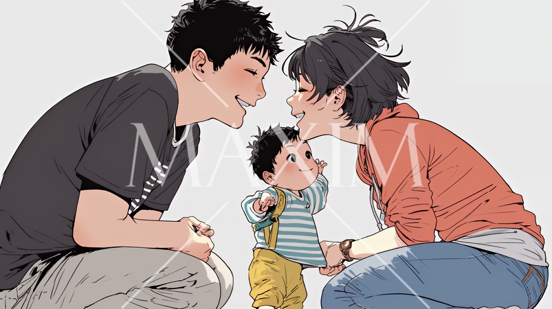 幸せいっぱいの仲の良い夫婦と最愛の幼い息子