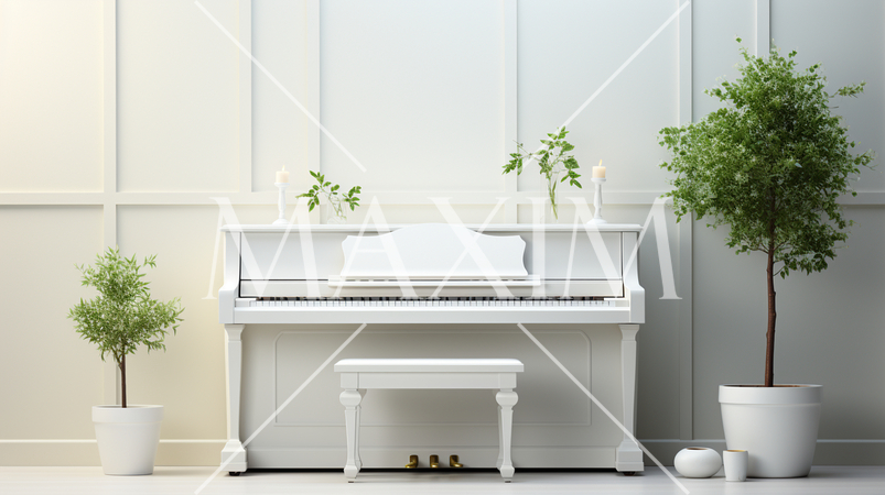 白いアップライトピアノの背景