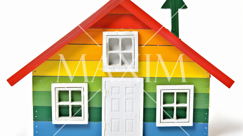 LGBT：虹色の家をみんなで仲良く作り上げて暮らすイメージ