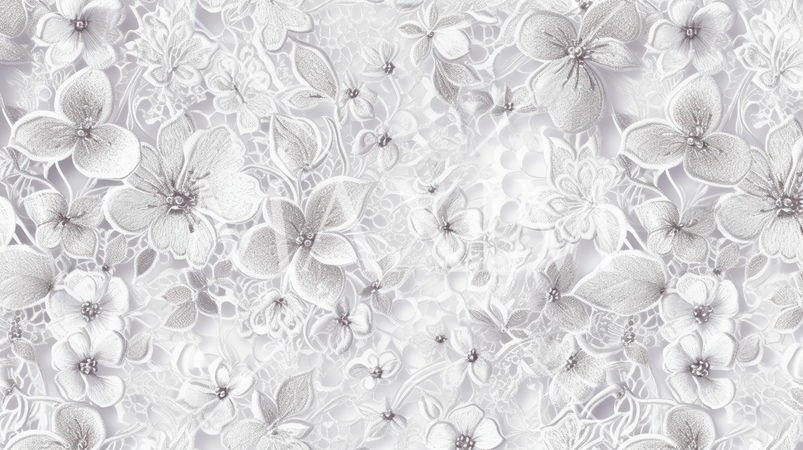 レースパターン背景: 花や葉のモチーフの繊細なレース模様。透明があり背景のコンテンツと調和。