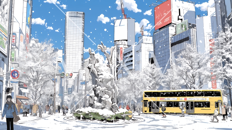 都市の雪景色
