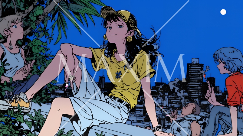 夜の街でたむろっているティーンエージャーたち