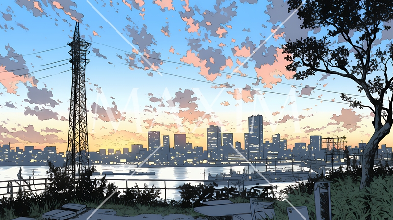 大都会の日没（日の出）とランドスケープ