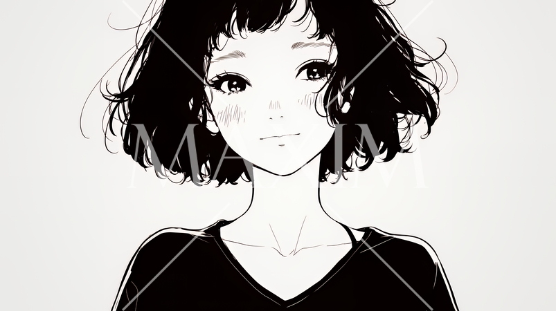 悲しげな目で微笑む（Smiling with sad eyes）若い女性（シンプルな色使い）