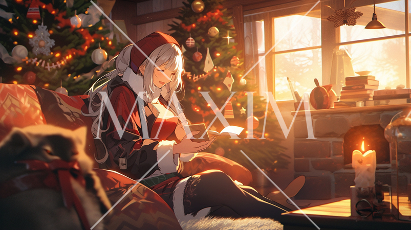 クリスマスイブの夜、部屋に恋人が来るのを心待ちにしている若い女性