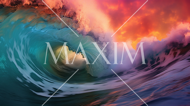 夕焼けの中のチューブのできた大波のCG画像