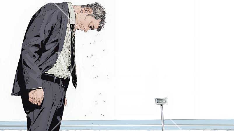 ミスやトラブルを反省してうなだれるビジネスマン｜落ち込む会社員のビジネスイメージイラスト