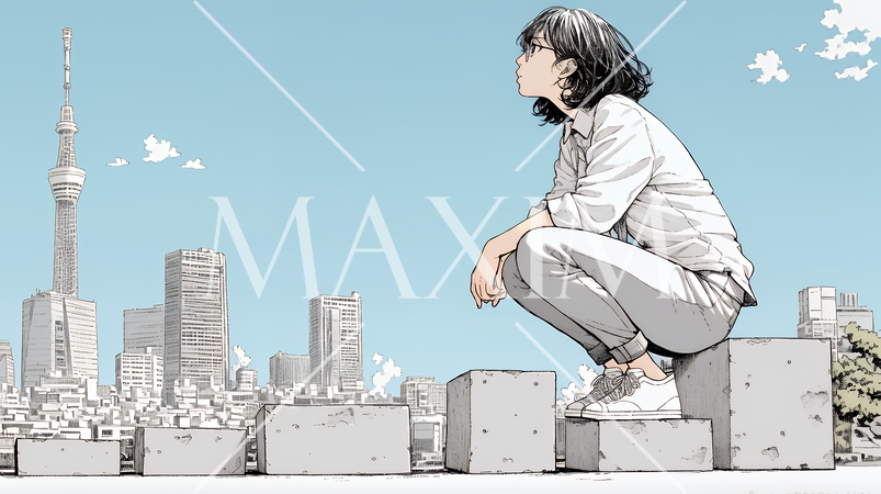 コンクリートブロックを積み上げているビジネスウーマン：計画の段階的積み重ねの比喩