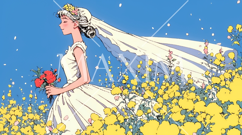 白いウェディングドレスを着ている花嫁：ジューンブライド