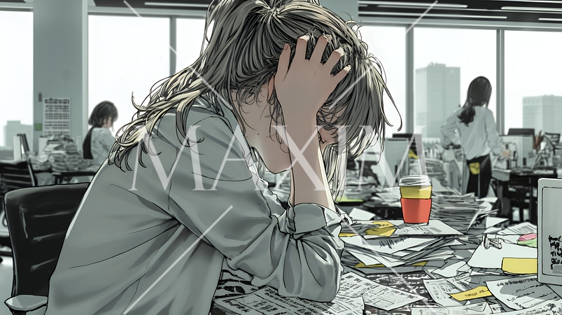 仕事で行き詰まって頭を抱えている女性