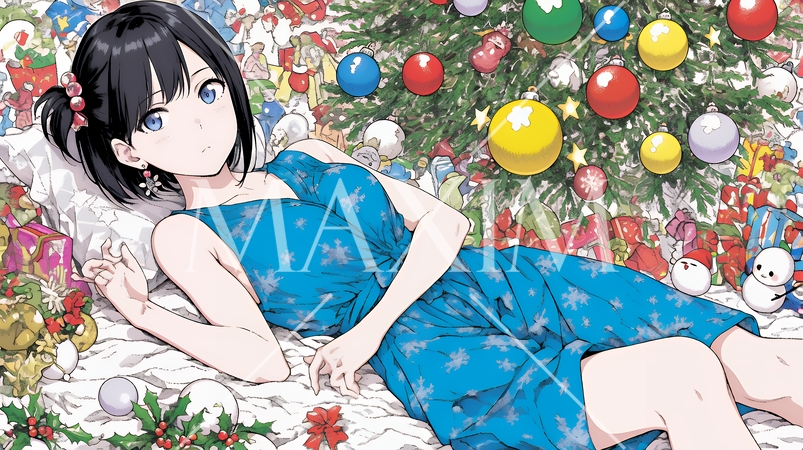 クリスマスプレゼントをたくさんもらって大喜びの若い女性