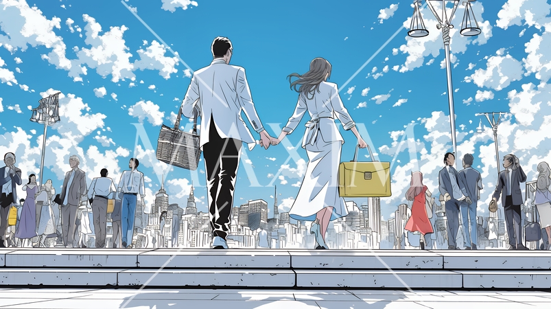 ワーク・ライフ・バランス：ビジネスパーソンが仕事と家庭のバランスをとっている