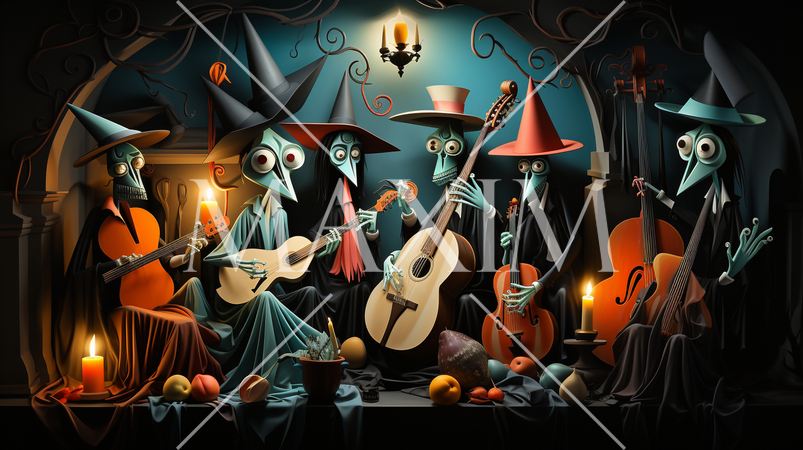 キュービズムな表現のハロウィンパーティ