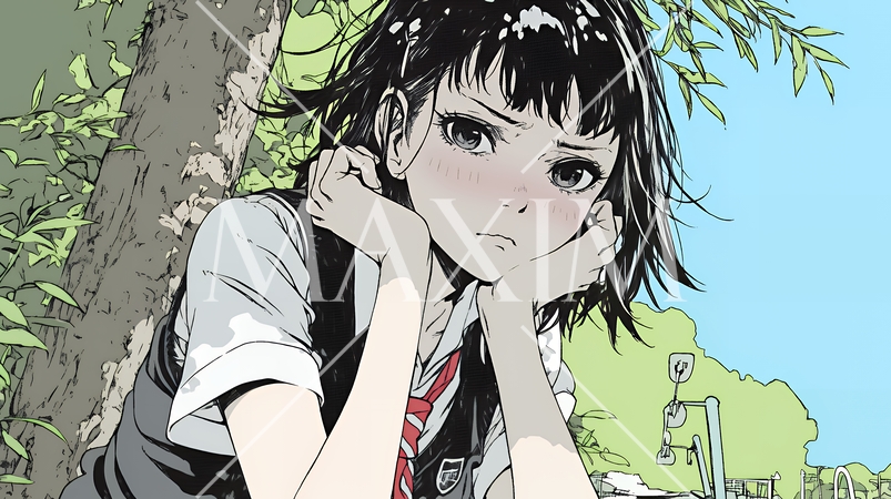 「つまんないの」と不貞腐れている制服を着た女子高生