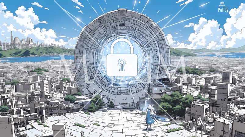 プライバシー・ポリシーやセキュリティー・ポリシーを表す堅牢な門と門番のイメージ