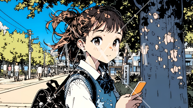 通学中にスマホをいじくっている女子高生