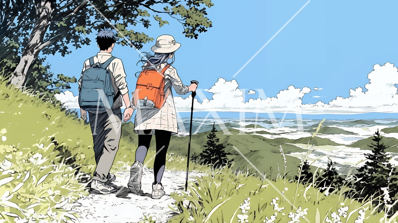 ハイキングを楽しんでいるカップル