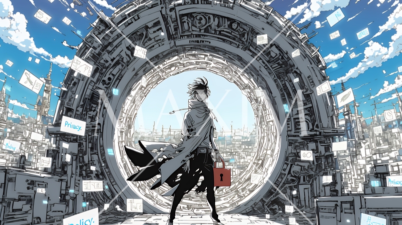 プライバシー・ポリシーやセキュリティー・ポリシーを表す堅牢な門と門番のイメージ